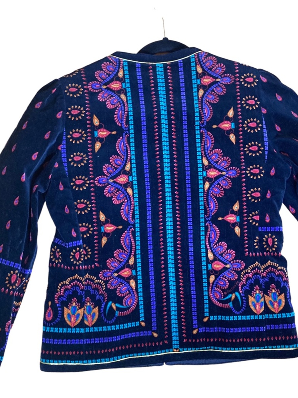 Vintage 1980’s Saxton Hall Embroidered Velvet Jacket with Multicolor Accents - Picture 2 of 16